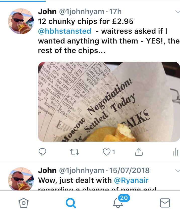 1johnhyam's tweet photo. @hbhstansted Just very surprised that you blocked me for stating that for £2.95 I received 12 chips! - please tell me why? https://t.co/9FHSnv5vfG
