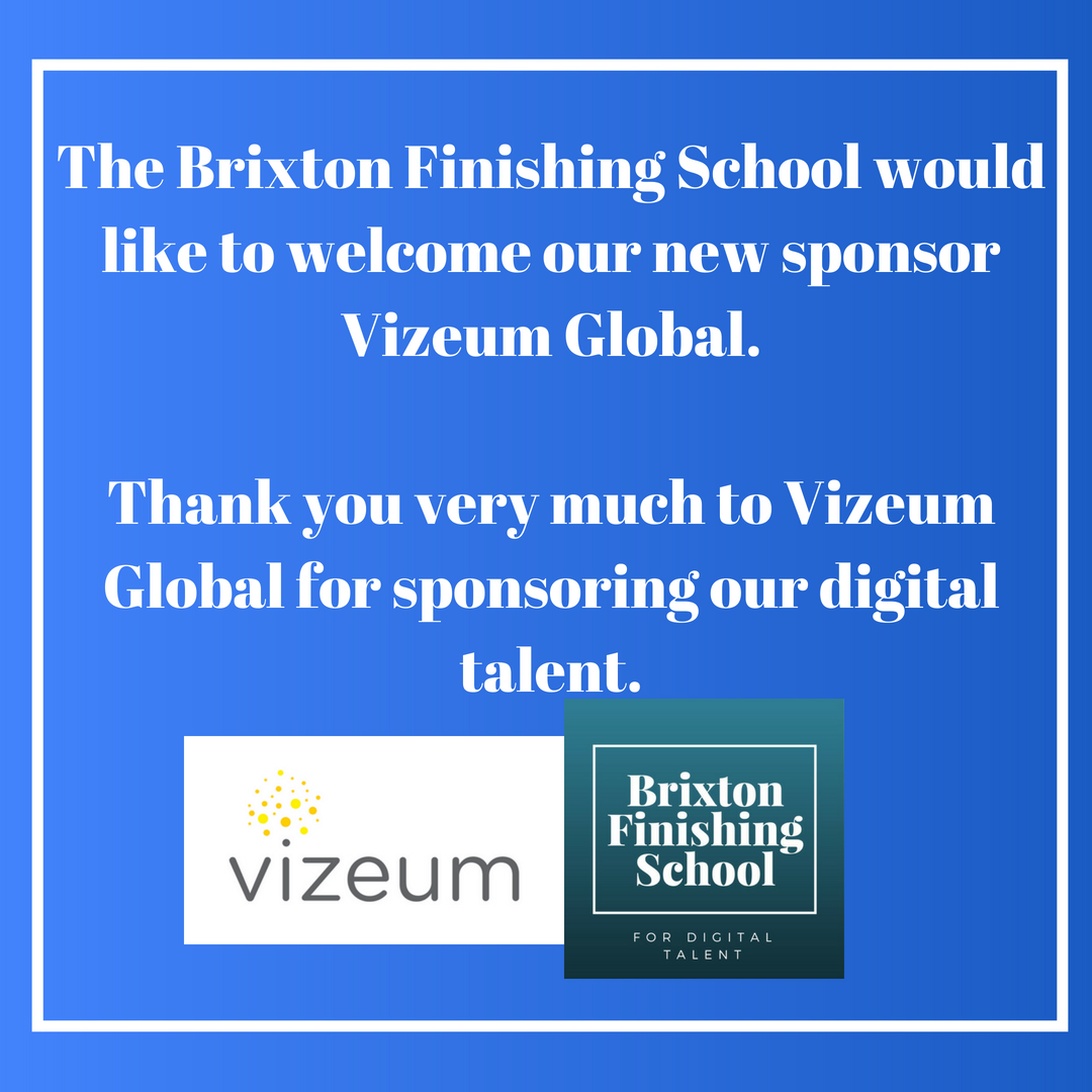 BrixtonFSchool's tweet photo. The Brixton Finishing School would like to welcome our new #sponsor @VizeumGlobal. @TiaCastagno @PostRosanna
Thank you very much to #Vizeum Global for sponsoring our digital talent. https://t.co/uW6vqSeNwy