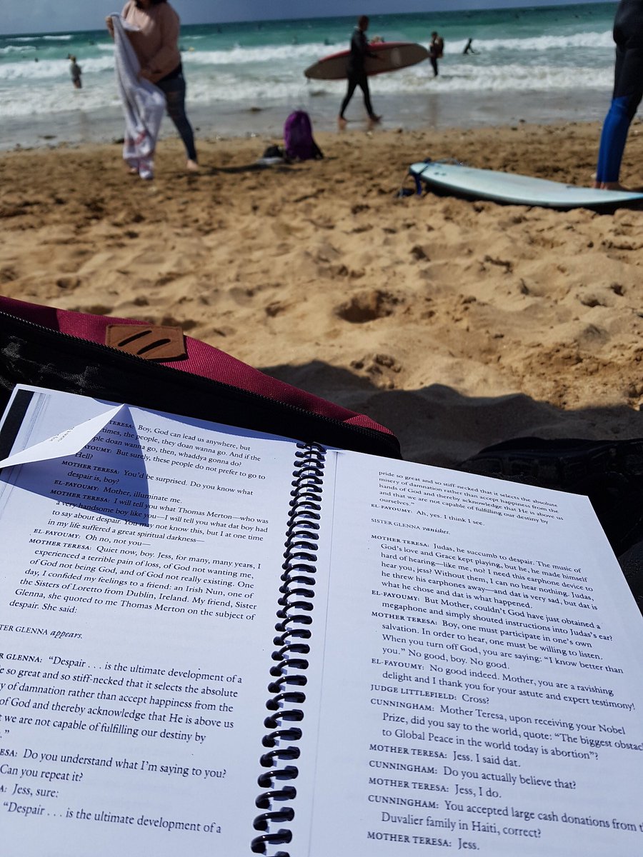 elfinamansuit's tweet photo. No time to relax on the beach learning The Last Days of Judas Iscariot like Georgi 🏖 Watch this AMAZING play live! Tickets: https://t.co/WkvJa6CzoR https://t.co/khay4BkmL2