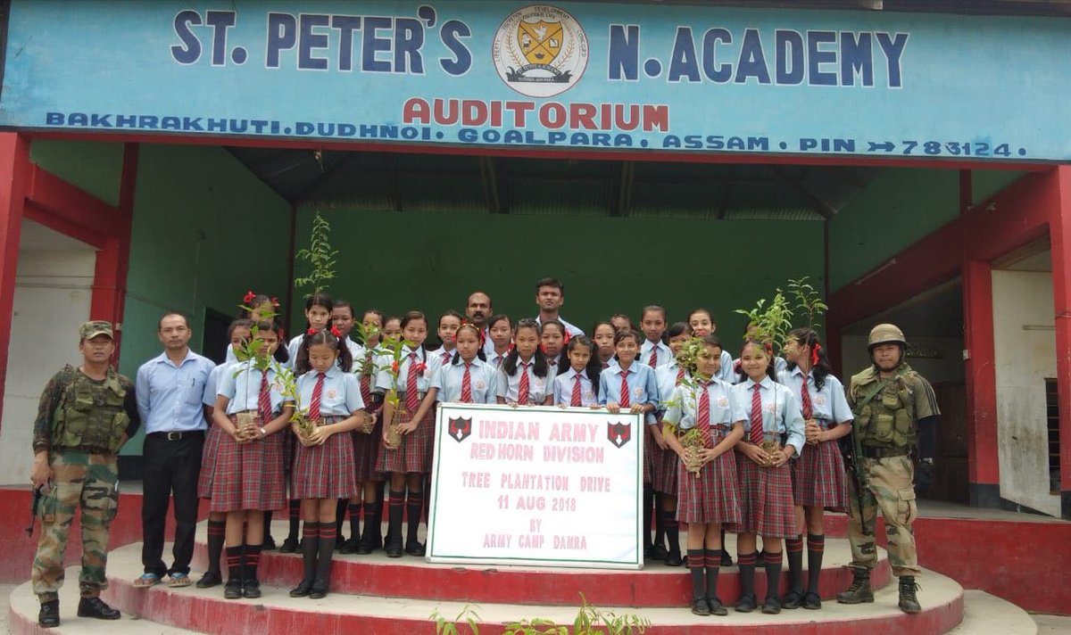 Units of Red Horns Division of #IndianArmy in it's efforts towards connecting with local youth organised a Plantation Drive  in Goalpara District of Assam  from 03 - 12 Aug . More than 3000 Children participated planting 5000 saplings  in  their school premises.<a href="/adgpi/">ADG PI - INDIAN ARMY</a>