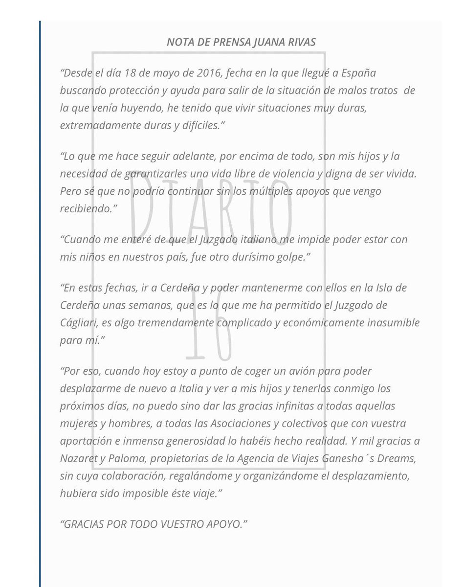 Juana Rivas: “Voy a abrazar a mis hijos sin mostrar mis miedos” diario16.com/juana-rivas-vo… vía @diario_16 por <a href="/NuriaCSopena/">Nuria Coronado</a> <a href="/JuanaRivasLucha/">Juana Rivas</a> #JuanaRivas #JuanaNoEstasSola #machismo <a href="/TowandaRebels/">TowandaRebels</a> <a href="/feminicidio/">Feminicidio·net</a>