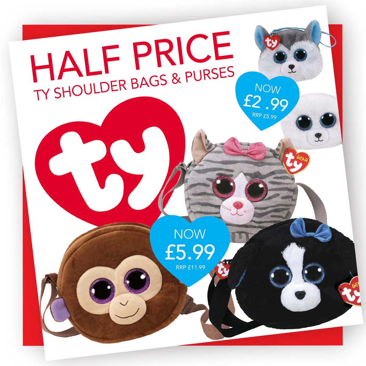 #TY HALF PRICE Shoulder bags and purses in store now! 🐱🐵❤️