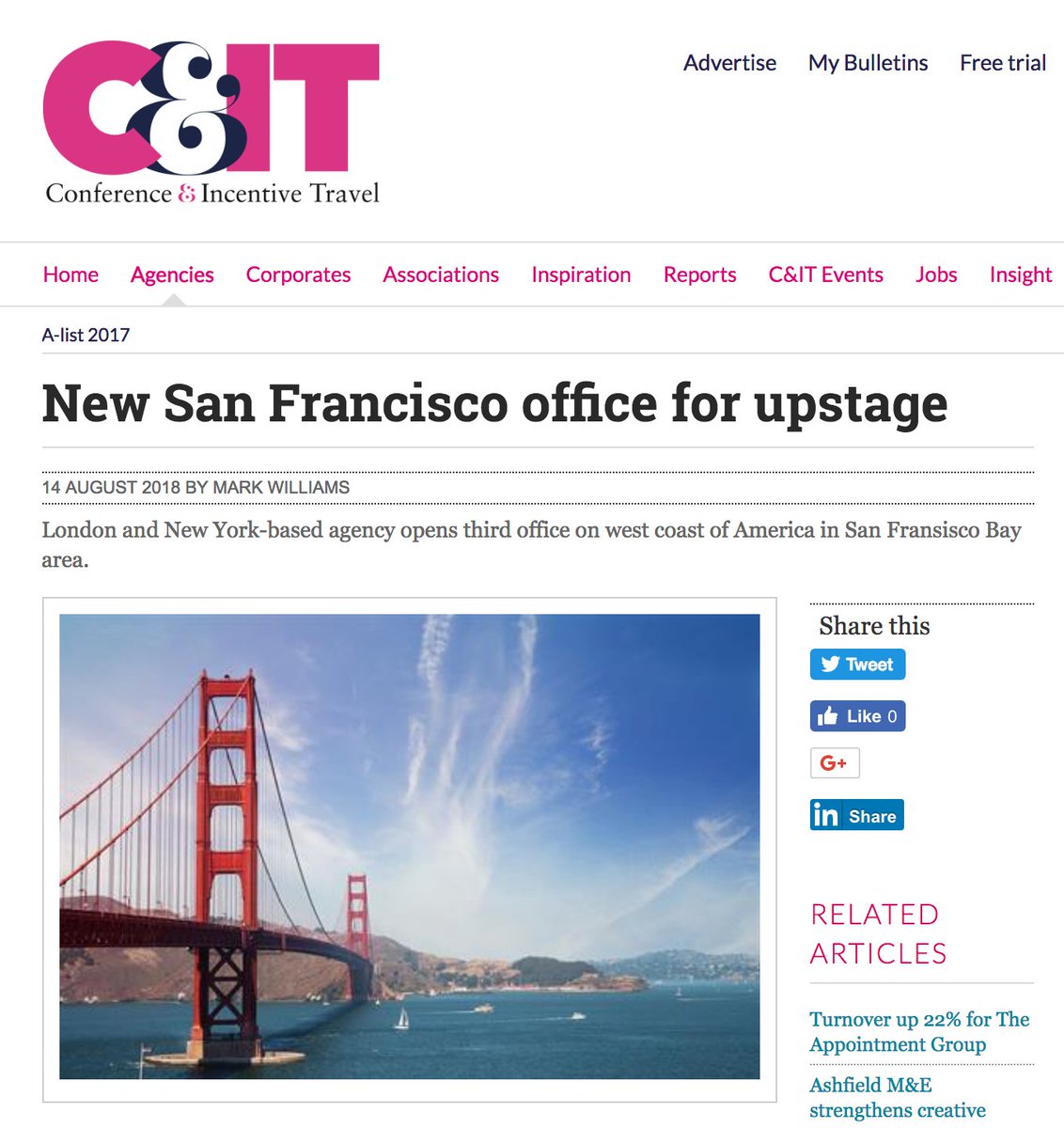 Exciting times for the upstagers! Check out <a href="/CITmagazine/">C&IT</a>'s coverage of our new US West Coast office. citmagazine.com/article/149033…