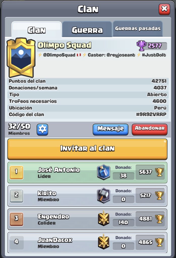 #ClashRoyale | ¡Reclutamiento Clan Ladder! ¿Quieres estar en un clan TOP de Perú? Qué esperas!

Requisitos:
✅+4800🏆 (Actualmente)
✅Permanecer en el clan toda la temporada restante.

💰💰Hay premios ladder y muchas sorpresas...💰💰

Si estás interesado MD o sólo ingresa al clan