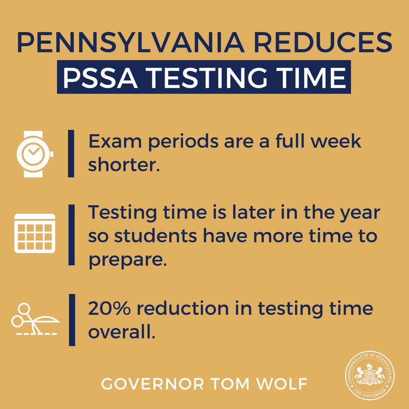 GovernorShapiro's tweet photo. Summer's almost over and soon PA kids will head #BackToSchool. #OTD last year, I took action to reduce PSSA testing. This year's exams will be 20% shorter — a full week reduction — and happen later in the year. Teachers will have more teaching time &amp; students more time to learn. https://t.co/bSF5lE2dVG