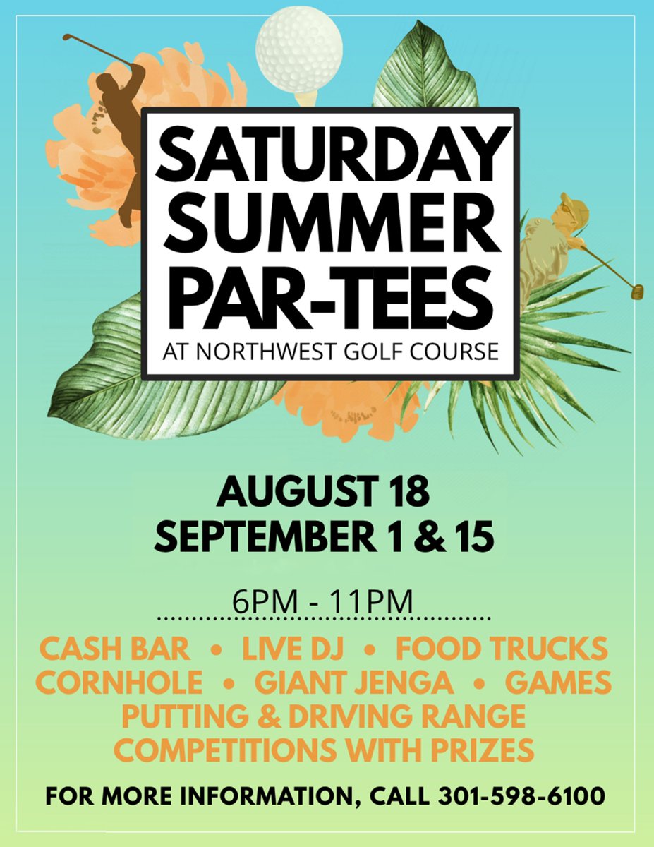 Join us at Northwest Golf Course this Saturday for the Summer Par-Tee! 

Enjoy food trucks, a live dj, cash bar, and lots of fun games.

Hope to see you there from 6pm - 11pm!