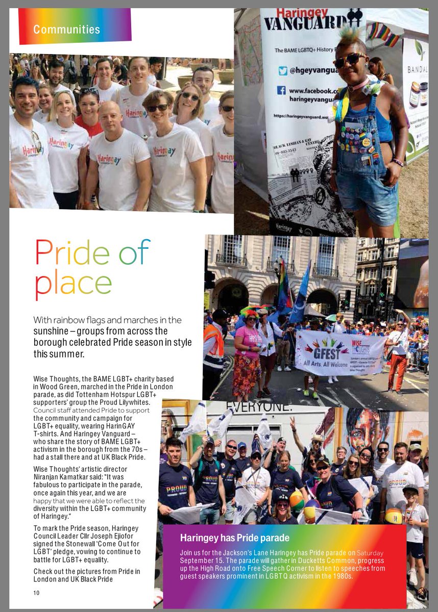 SpursLGBT's tweet image. Check us out on p.10 of the latest Haringey People magazine which goes to every one of the (more than) 100,000 homes in the borough #COYS #PrideInLondon