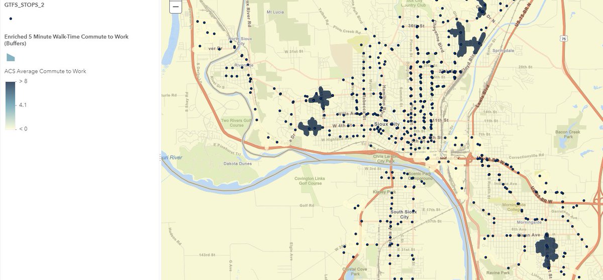 EricAbramsGIS's tweet photo. Team is pushing services to AGOL M1 from on prem hardware, transit stop stuff, custom app for lane closure, Oracle plugables, Insights testing, BDS testing, bridge detour algorithm and #nomeetings today.  Some beginning transit analysis by intern Nick. #trainingnextgen https://t.co/TZiJI5rK3i