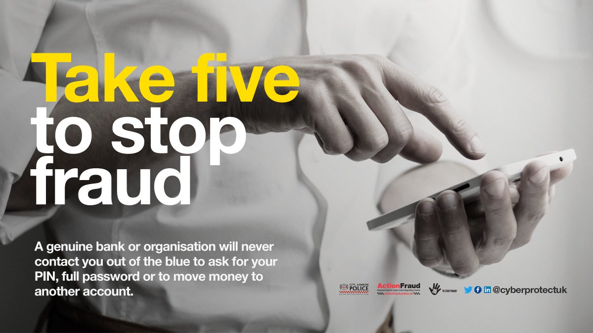 Urgent-sounding message that appears to be from your bank? Asking you to click a link or call a number? Always #TakeFive when you get unsolicited requests for your personal or financial details. #CyberProtect