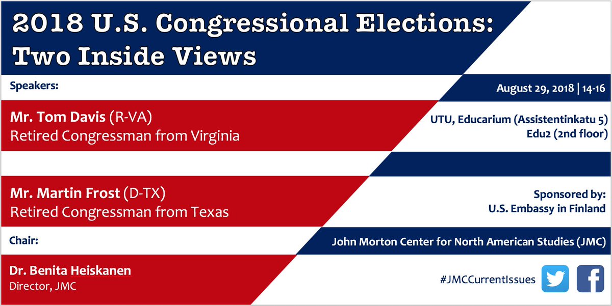 JMC_utu's tweet photo. In what ways do racial and political gerrymandering effect election results? Why have US voters moved from the middle to the margins? How does money influence US politics? --Find out from two distinguished political insiders on Aug 29, 2 pm at @UniTurku!
#JMCCurrentIssues https://t.co/6xjRr2QlTS