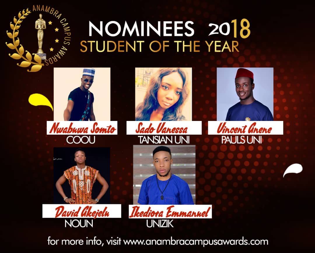 ACampusAwards's tweet photo. Students Of The Year #Students #Music #Entertainment #Anambracampusawards #nominations #trend #category #awka #awards #nigeria #naija #9ja #ACA18 https://t.co/u9aDOnUfx0
