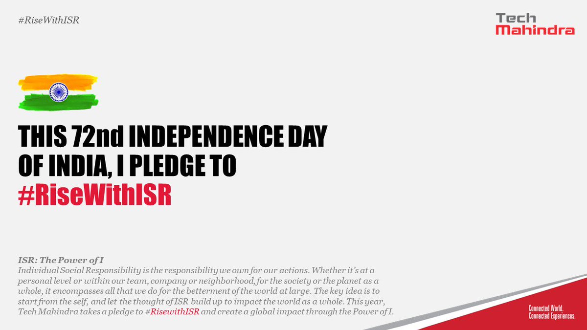 celebrating this Independence day by pledging myself to #IndividualSocialResponsibility by @tech_mahindra 
#RiseWithISR