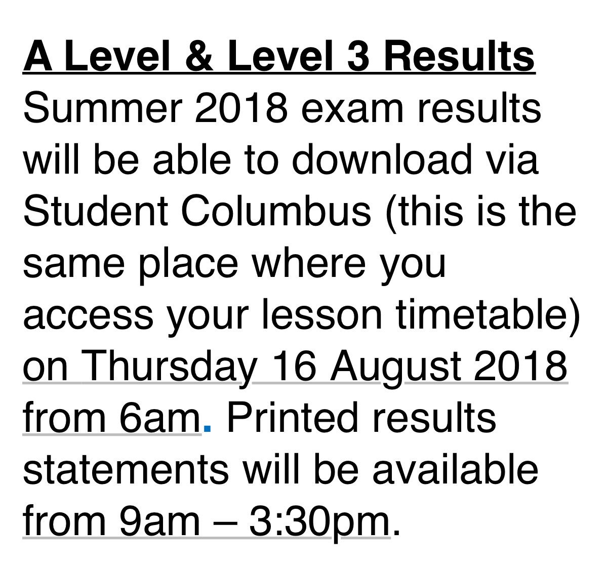 Cadbury College on Twitter "A Level Results Day information. 