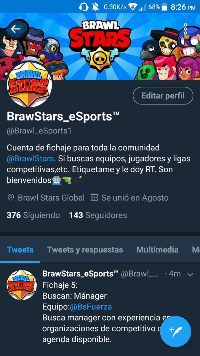 BrawleSportsGG's tweet photo. Atención a toda la comunidad BS
Hoy se viene nuevos cambios en esta cuenta, en mi biografía ya a cambiado así que esta sera oficial para todo el 🌎🌍🌏. Significa que otros países verán que @BrawlStars sera unos de los próximos eSports 📱🎮 para que haiga mas equipos. https://t.co/gh40VfWTku