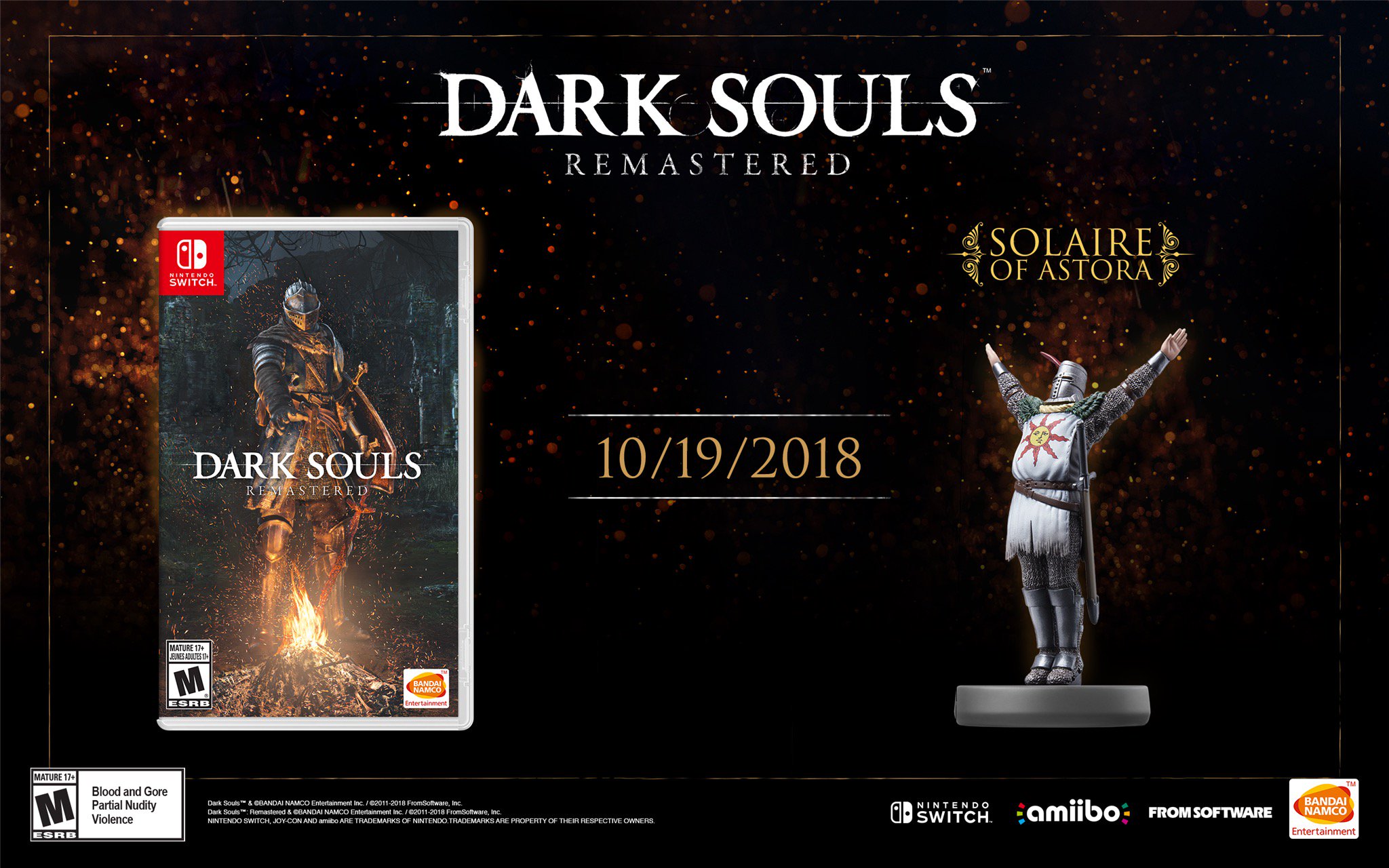 Bandai US on Twitter: "Praise The Sun! DARK SOULS: Remastered for #NintendoSwitch and the of Astora amiibo will launch on Oct. 19th! Journey Lordran and experience the groundbreaking