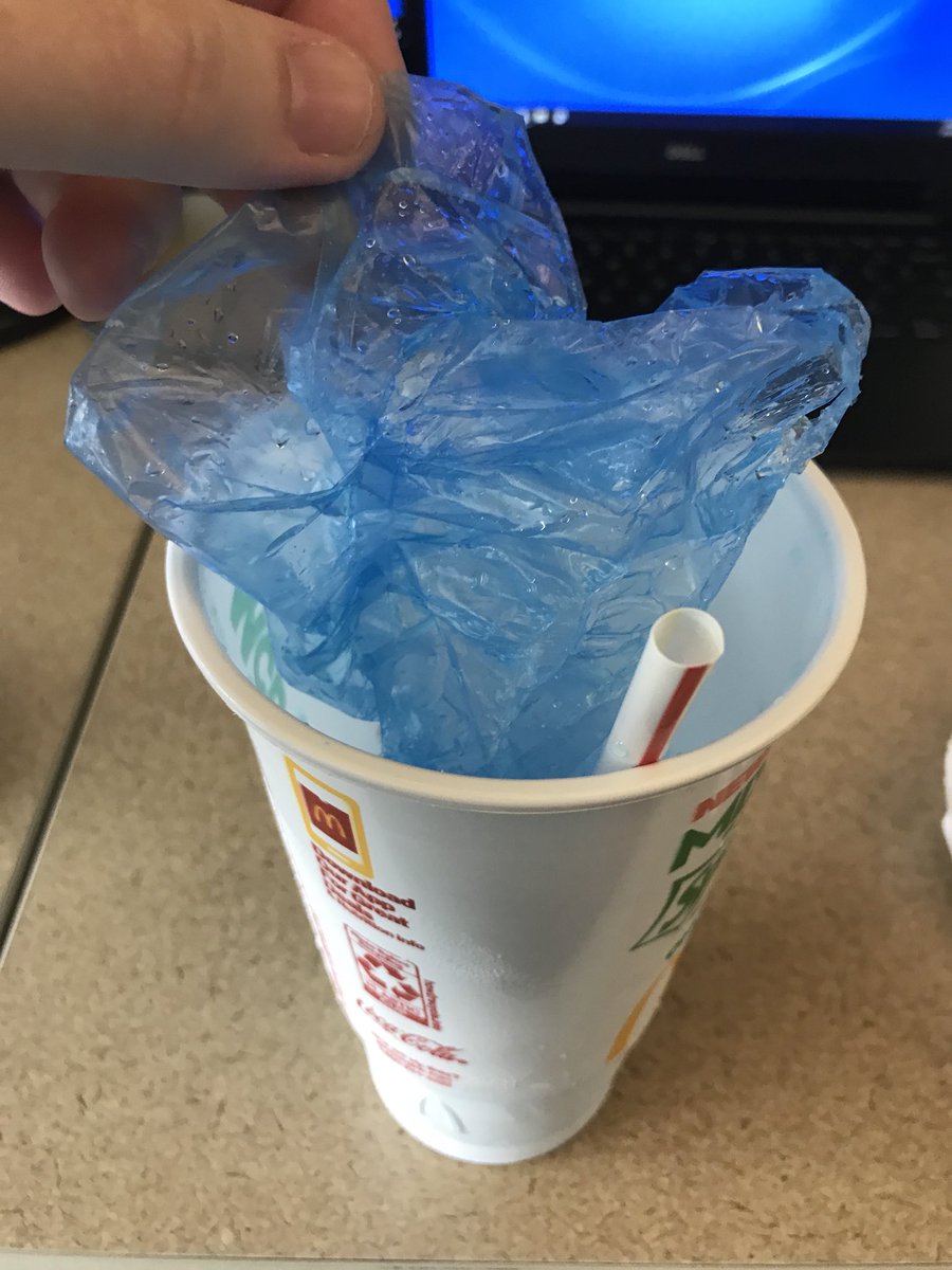 mwatt34's tweet photo. @Reachout_mcd had trouble with my straw this morning and once the ice melted I found a bag in my cup.  I’m hoping it’s the wrapping they ship in?  It’s blue because the drink was Powerade.  Thanks for hopefully confirming this.  Location was Morgan Road, Oklahoma City, OK. https://t.co/z8U6JXrvK6