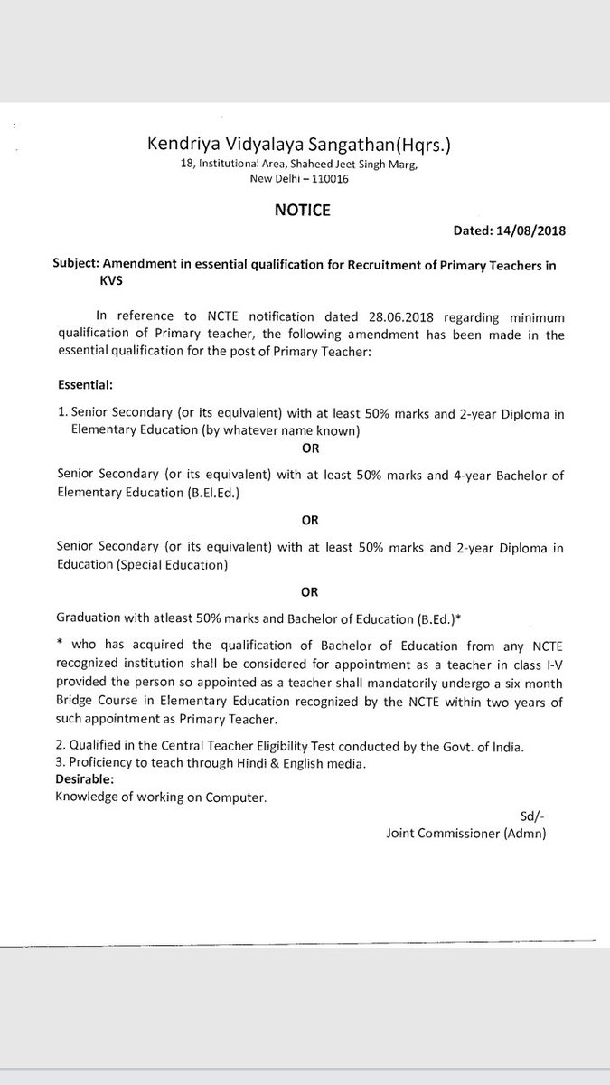 rahuljha1521's tweet image. #primaryCTET4BEd
Ye kvs ka vacany aya hai jisme bed wale ko ncte ke rule ke tahat 1-5 me patra mana gaya hai 
To fir #CBSE tmko kya issue hai ctet me dene me
Mai #prakashjavedkar  ji se pray kar raha hu ki is par tatkal karbayi ho 2019 ke chunav ko dekhte hue