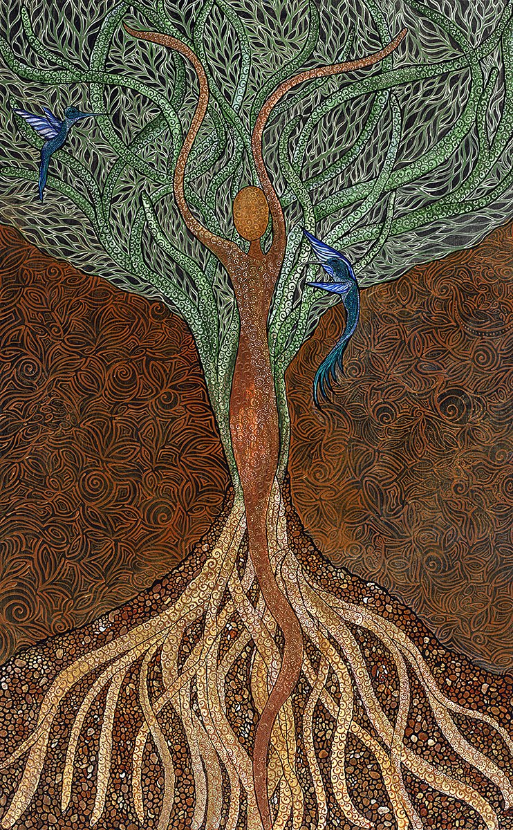 "Mother Tree", by Lysa Montwill at Dragonfly Blue Gallery on Kit Carson Rd. Our new favorite by Lysa, we captured this beauty and you can see the original at her gallery, along with more of her gorgeous work and beautiful archival greeting cards! #trees #mother #earth #taos