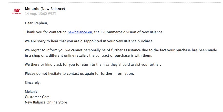 new balance customer service email