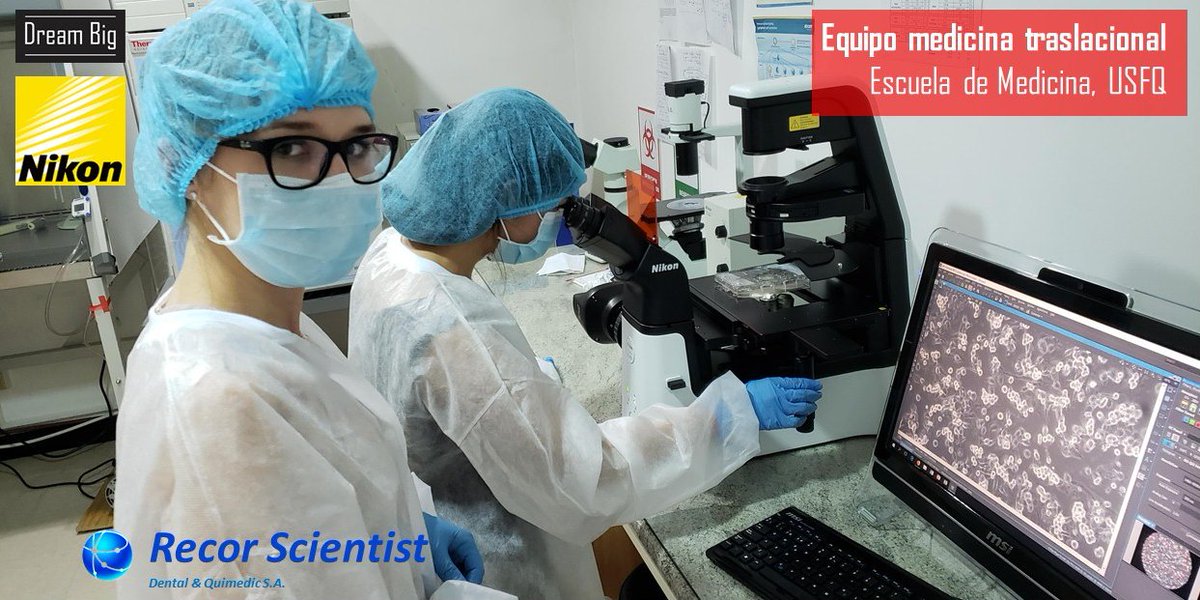 Mayra Ortega Ing. en Biotecnología @USFQ_Ecuador @USFQ_COCIBA al mando del Microscopio Nikon Eclipse Ts2R junto con Aleks Kasperowicz estudiante de Medicina de Polonia en intercambio. Observación de macrófagos, iniciativa Recor Scientist. @PhDenEcuador @e_cientifico @ReduEcuador