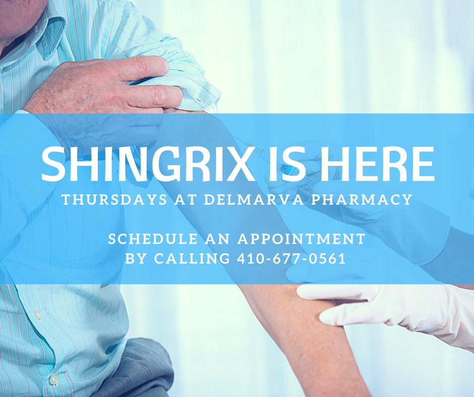 DelmarvaPharm's tweet photo. Do you need the new #shingles vaccine, #Shingrix? It’s available every Thursday at Delmarva! #NationalImmunizationAwarenessMonth https://t.co/RlTWFGMLs7