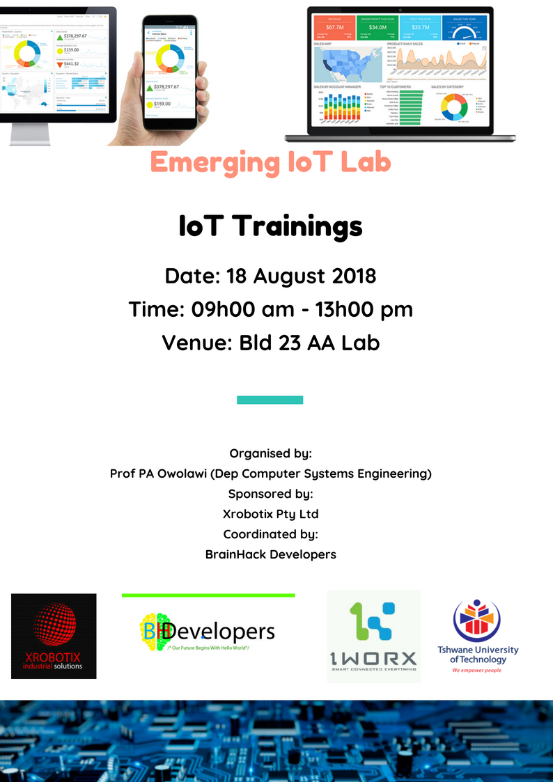 BrainHackDev's tweet photo. Catch us this Saturday.
#BrainhackDev
#IoTtrainings @Official_TUT @beshomzwakhe @Magagulawandile @4otune https://t.co/KR7zWKew7h