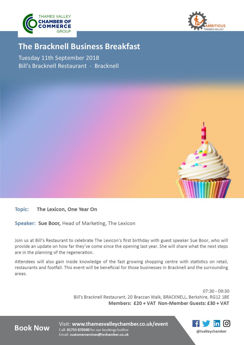 Less than a month to go.
Bill's restaurant in the <a href="/The_Lexicon/">.</a> on 11th September 07.30-09.30 to celebrate the 1st Anniversary!
£20+VAT for Non-Members.
#Bracknell #BracknellBB #networking #event #breakfast
