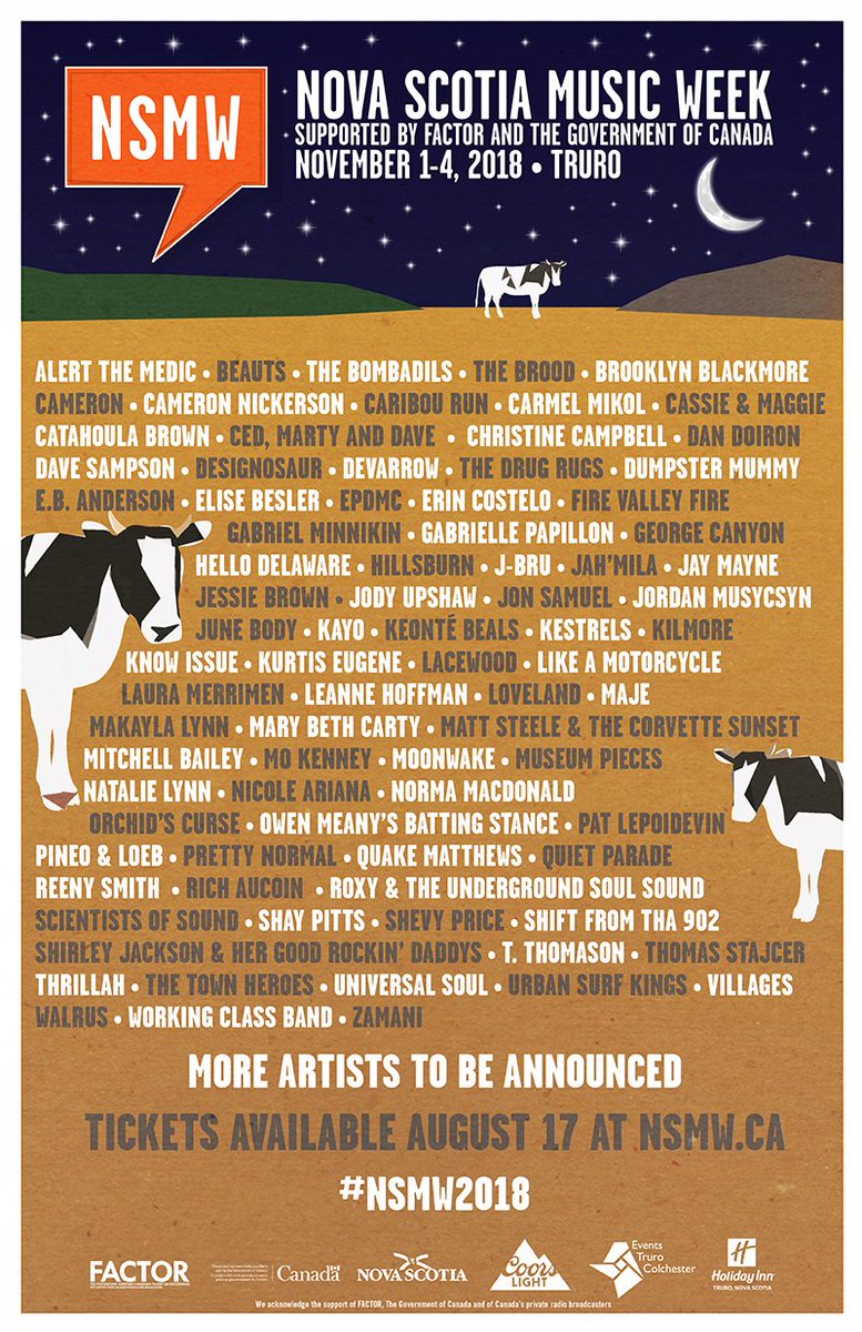Just announced! #NSMW2018 Initial Line up! With @georgecanyon &amp; more! check it out nsmw.ca/artists2018