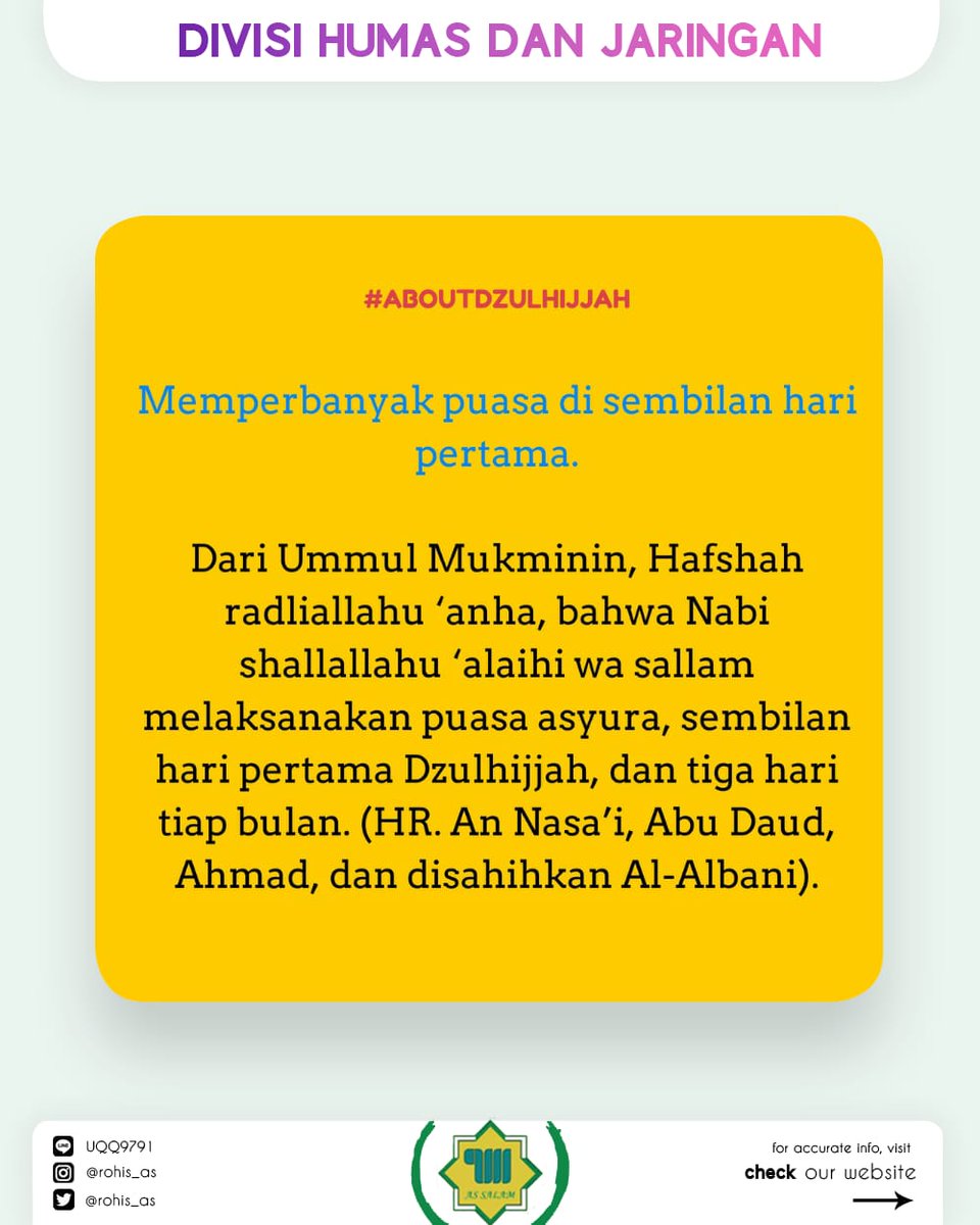Dianjurkan memperbanyak puasa di 9 hari bln Dzulhijjah. Dan ditekankan puasa hari arafah, tgl 9 Dzulhijjah. 
“…puasa hari arafah, saya berharap kpd Allah agar menjadikan puasa ini sebagai penebus (dosa, pen.) 1 tahun sebelumnya dan 1 tahun setelahnya..” (HR. Ahmad dan Muslim).
