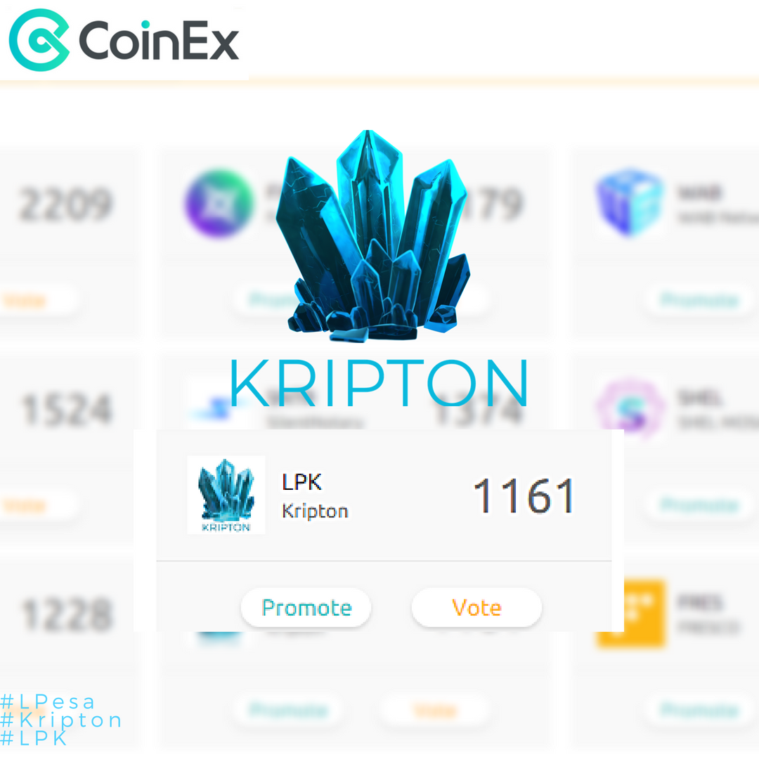 lpesamicroloans's tweet photo. We already gathered 1161 CoinEx Votes! Support LPK now by voting us on CoinEx and get exclusive rewards*! https://t.co/u5c7i7xZUE
Check our official Telegram group for more details.
#LPK #LPesa #Kripton #VoteListing #CoinEx #Exchange #VoteLPK #trading #Airdrop #Bounty #HODL https://t.co/tVjAFgZkpB