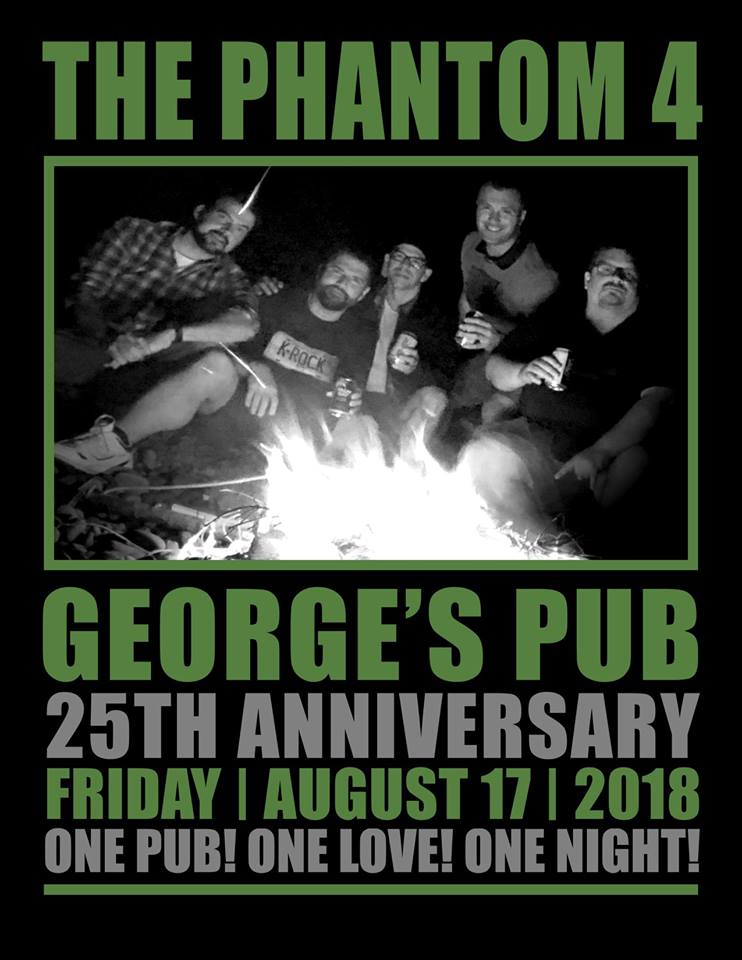 Phantom4band's tweet photo. The Phantom 4, back at George's Pub in Clarenville on Friday!  The home of our earliest gigs, the friendliest faces, and some of our best memories.  Come join us as we celebrate the 25th Anniversary of the pub with George and the gang this weekend. https://t.co/2CQCx5HUGY