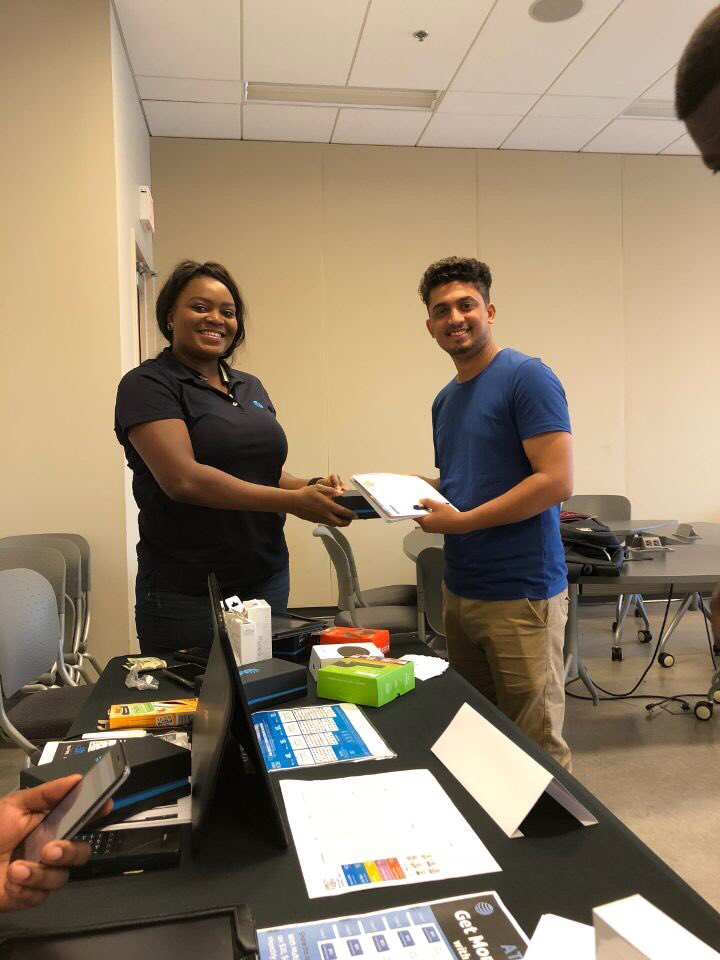 A &amp; T University student new to the AT &amp; T family Nwanna from Friendly Center working Table Day!