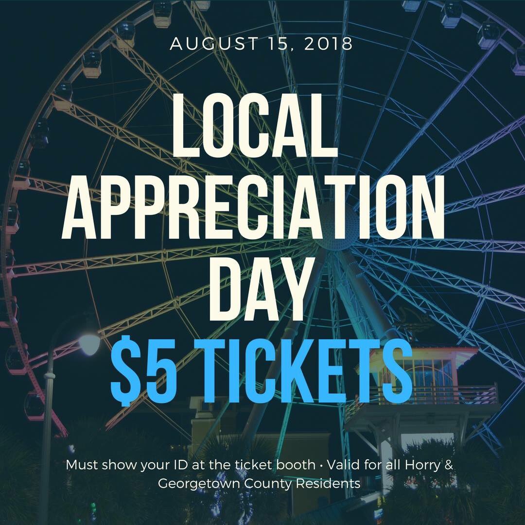 We are celebrating our locals with a day dedicated to you! All Horry & Georgetown County residents receive your tickets for $5 all day! Must show your ID at the ticket booth to receive special offer.