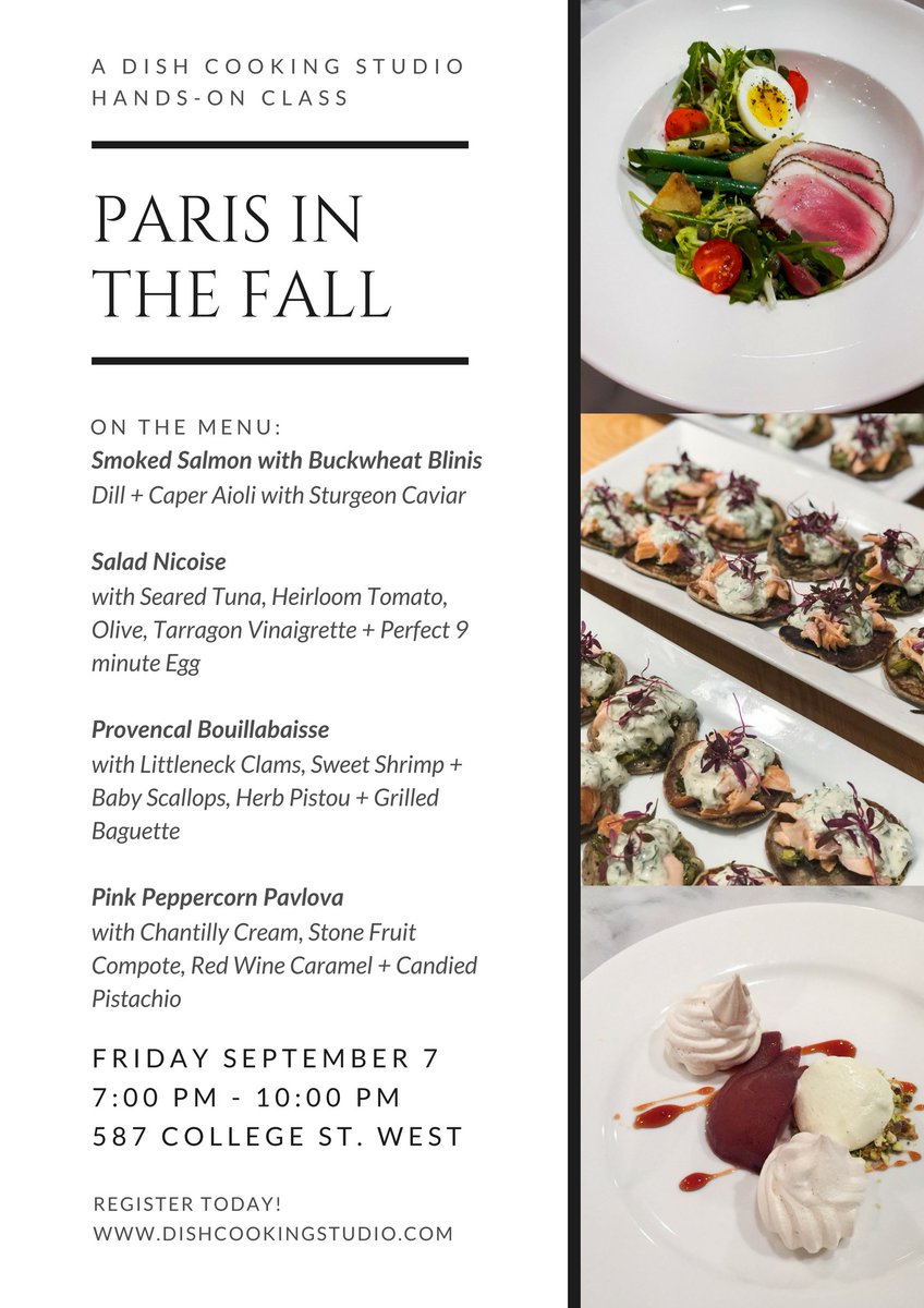 Paris is known to be particularly beautiful in the Fall. Let us transport you to Paris on Friday September 7th with Chef Erin's Paris in the Fall - Hands-On Class! Visit our online class calendar to reserve your spot! dishcookingstudio.com/calendar/