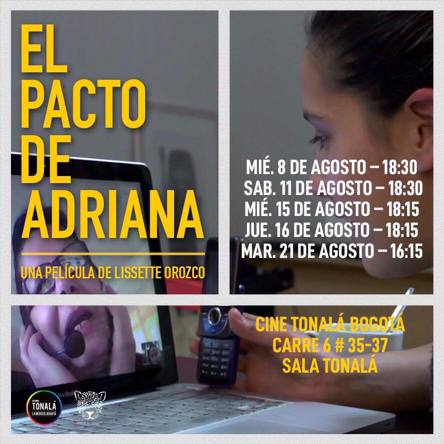 LissetteOrozco's tweet photo. SEGUIMOS CON EL PACTO DE ADRIANA EN COLOMBIA!!!! BOGOTÁ-CALI-MEDELLÍN!!!! NO SE PIERDAN LA OPORTUNIDAD DE VER ESTE PREMIADO DOCUMENTAL!! https://t.co/XmAQrVOWf8
