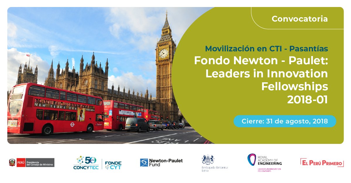 ProcienciaPeru's tweet photo. 📌CHARLA: Pasantía de 2 semanas en el #ReinoUnido
Se expondrá la convocatoria que permitirá que los seleccionados tengan acceso a entrenadores expertos en #innovación. 
Día: 15/08
Lugar: UNMSM (Auditorio de Ing. Industrial)
Hora: 10 a.m.
🚩¡Los esperamos! #FondoNewtonPaulet https://t.co/zyitZLBPah