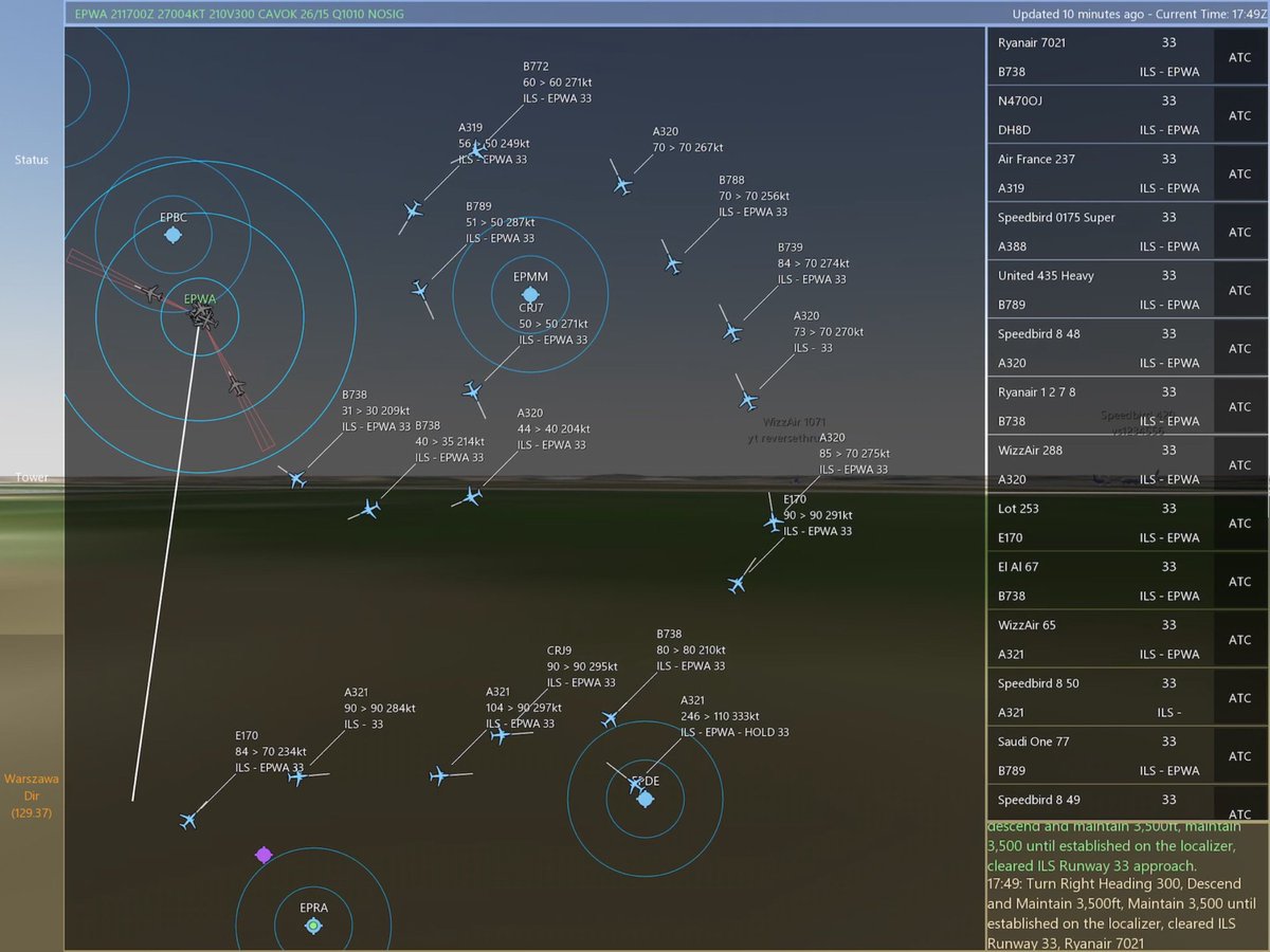 infiniteflight's tweet image. As we started with ATC Tuesday last week, we continue today with this screenshot from ghamsz (on Instagram) while controlling approach at EPWA. Notice the adequate spacing and organization.  "Launch one, land one”. #Infiniteflight #infiniteflightpro #liveatc #ifatc #expertserver