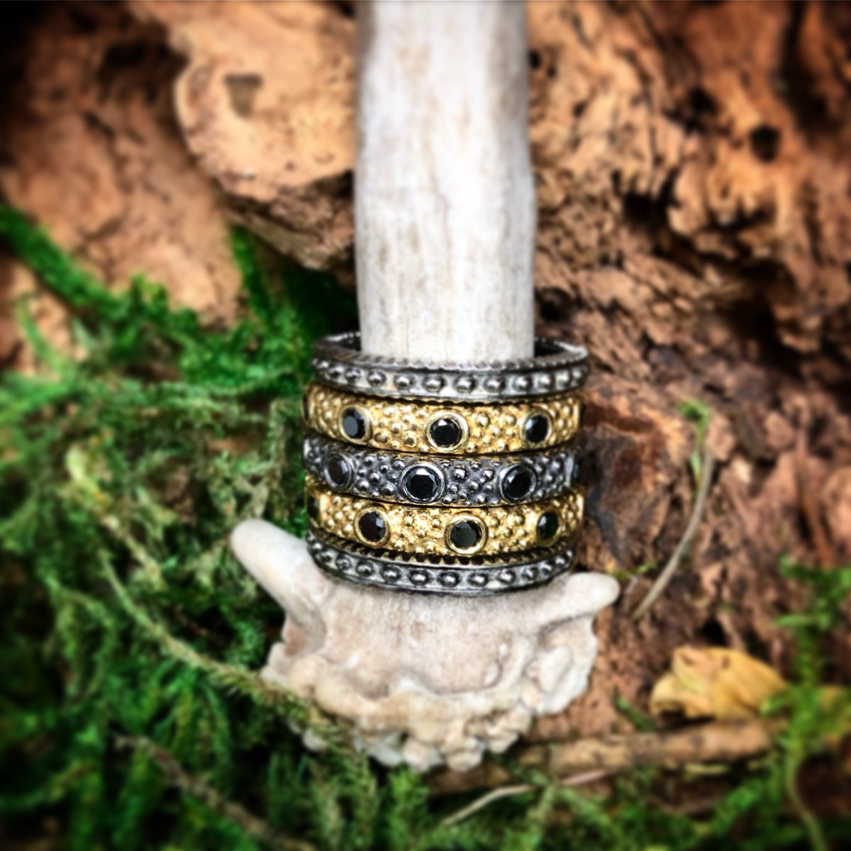 MarmadukeDesign's tweet photo. Stack rings in 18k yellow and 14k white with black diamonds. I can’t get enough of of these!! 😍 #meredithmarmadukedesigns #jewelrydesign #jewelry #gorgeous #stackrings #rings #gold #blackdiamonds #cad #3dprinting #solidscape #gemvisionmatrix #fashion #beautiful https://t.co/CW2omsb0SW
