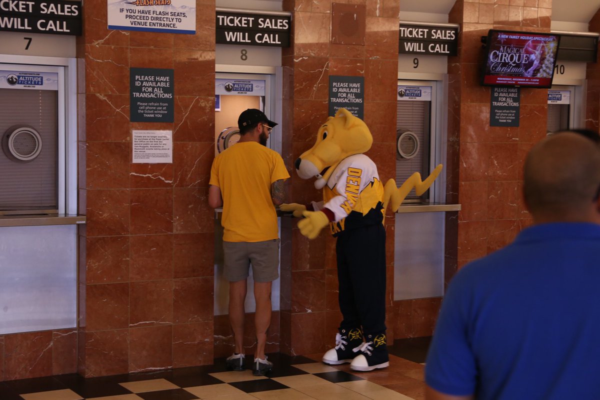 SuperMascot Rocky is here helping folks with the first single game ticket purchases of the season!