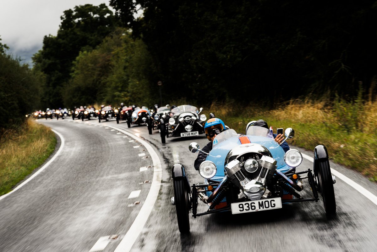 morganmotor's tweet photo. They're a hardy bunch those 3 Wheeler owners. The rain didn't stop play for the Pickersleigh 3 run to Thrill On The Hill on Sunday morning. As the 3 Wheelers rolled up to Prescott Hill Climb the rain stopped! At lunchtime the squadron took to the hill for a track parade #TOTH18 https://t.co/mUhNmBlg5T