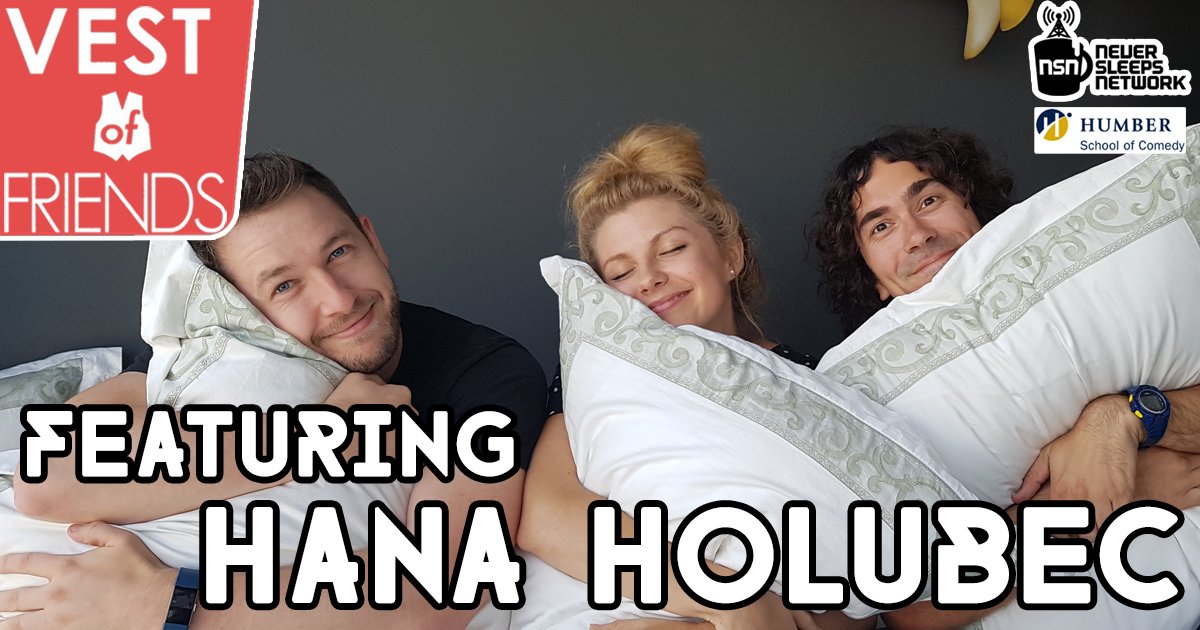 NeverSleepsNet's tweet image. Brand spankin' new @VestofFriends! @hallworthmarc and @morganjgeorge snuggle up with comedian Hana Holubec: buff.ly/2w3SQkk Catch Hana tonight at @BadDogTheatre for their #BlockbusterWeek lineup! #TOComedy #womenincomedy