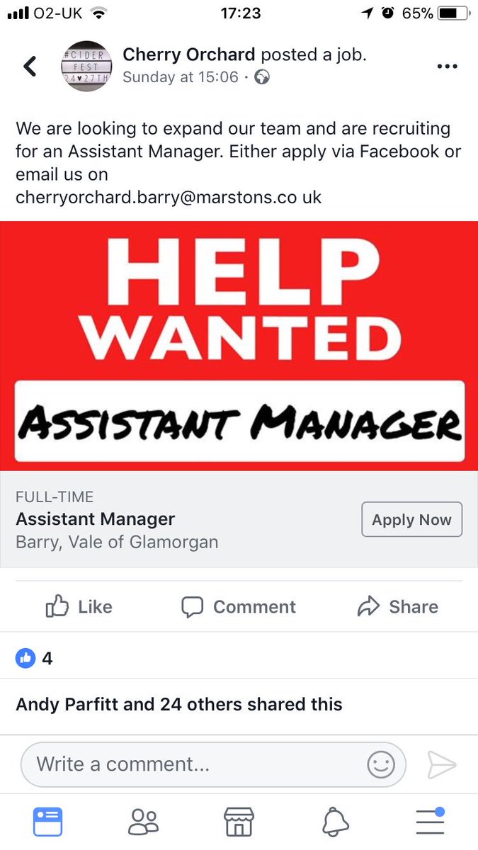 Assistant manager vacancy at The Cherry Orchard!