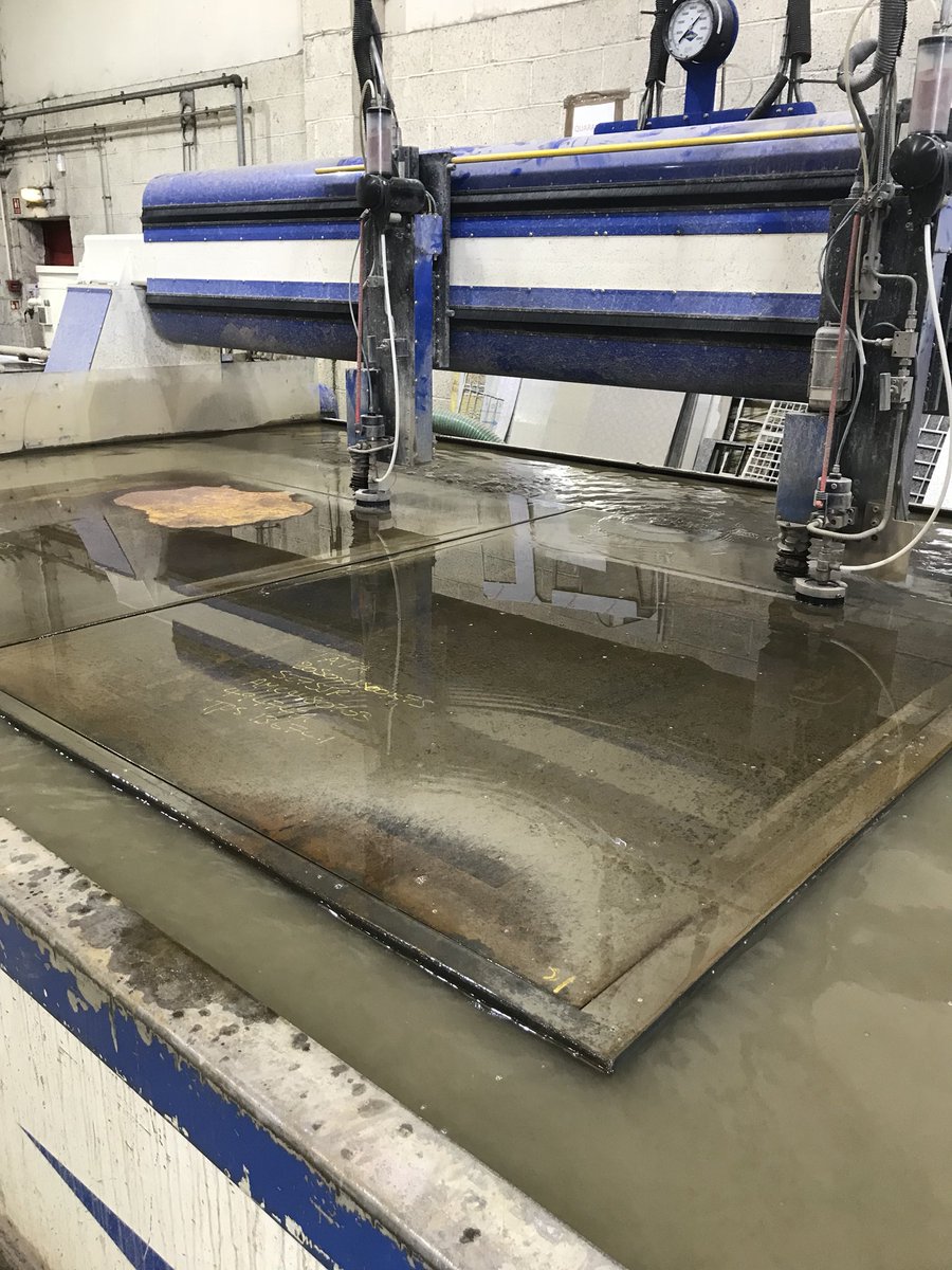 CutlassEng's tweet photo. 24hr cutting of 75mm S355 J2+N, currently ahead of schedule, 2 more items required using dual head then on to 27hr 40mm plate programme. Our @WARDJet machine along with our #accustream pump have been faultless as always! #waterjetcutting #plymouth https://t.co/ozIoBlTvXO
