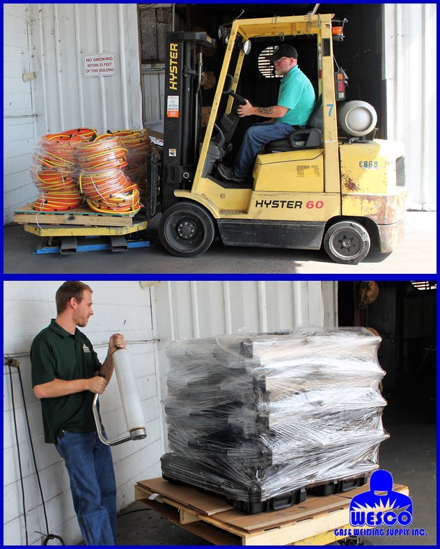 wescogaswelding's tweet photo. Our Warehouse is wrapping pallets to get an order ready for delivery! #wescoweld #welding #servicedept #warehouse #GulfCoast #PrichardAL https://t.co/X7AnjhuGuc