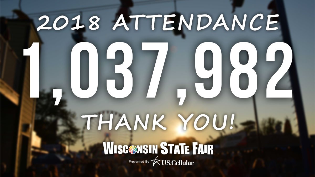 wistatefair's tweet photo. We are very excited to announce that Wisconsin State Fair attendance topped one million people for the sixth straight year, with a record-breaking 1,037,982 visitors in 2018! #WIStateFair https://t.co/vtWUyYrDk3