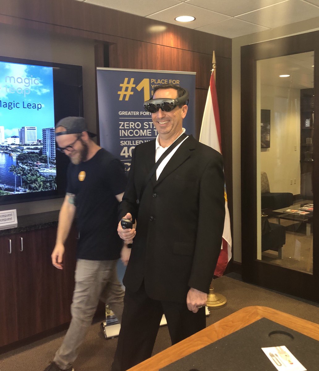 dgbartel's tweet photo. #TookTheLeap today. One of the first to try-out the #MagicLeapOne, and WOW!Incredible #AugmentedReality 
#Innovation. Thank you @GFLAlliance @TechGateway. 
And congrats @magicleap @rabovitz. 
#BrowardTech #EconDev #GreaterFortLauderdale #TechGateway #WorkInTheCloudLiveInTheSun https://t.co/aLPuEVKulZ