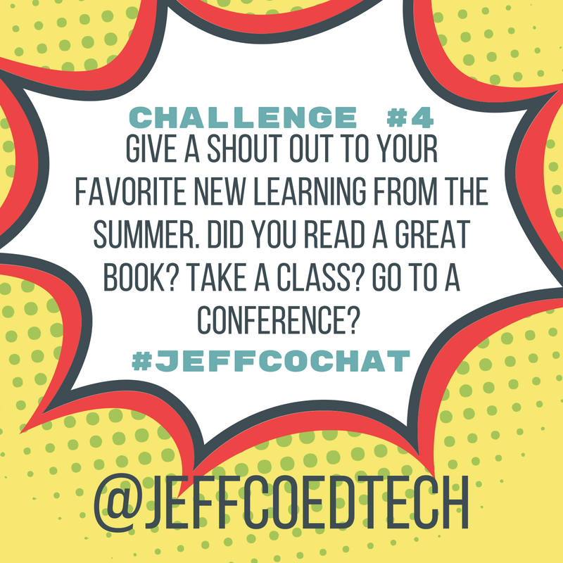 jeffcoedtech's tweet image. Start your week with the #jeffcochat Twitter Challenge! Jeffco educators who complete all 8 challenges, and fill out the Google Form at the end of the challenge, are entered to win a @PearDeck premium subscription! Check out our blog for more details! tinyurl.com/edtechjeffcobl…