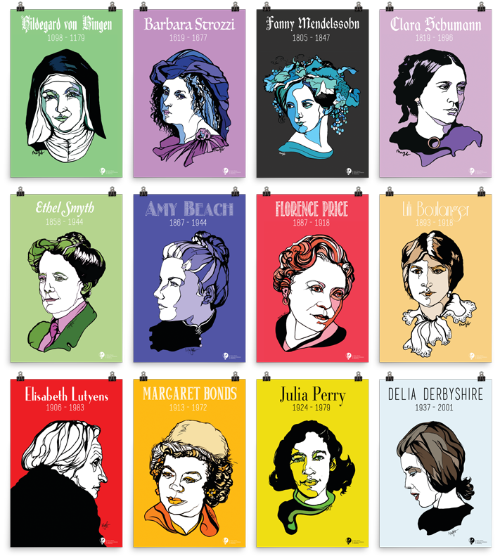 Music_by_Women's tweet photo. NEW: Female Composer Poster series. Great for composer of the week/month bulletin boards to hang among their more commonly seen male counterparts. Pre-sale until 9/4/18 at a discounted price. Visit the online store at: https://t.co/z2egNcZLf1 https://t.co/ubj41fWMbR
