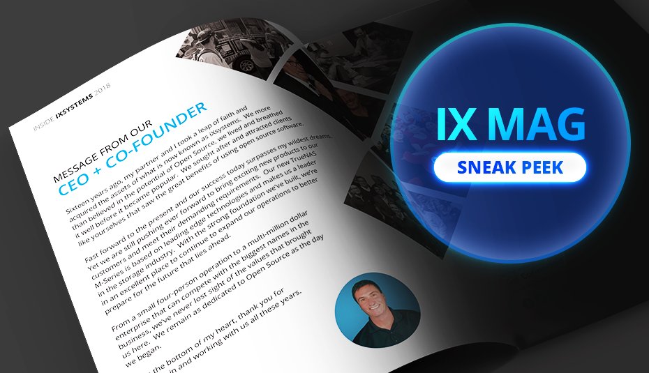 TrueNAS's tweet photo. Make sure to stop by @iXsystems Booth #2224 at @VMworld to view the new #iXMag version 2. It’s been updated with our #TrueNAS X and M-Series, insightful case studies, and a message from our CEO and Co-Founder! #OpenSource #VMworld https://t.co/l7WpgYf6k0