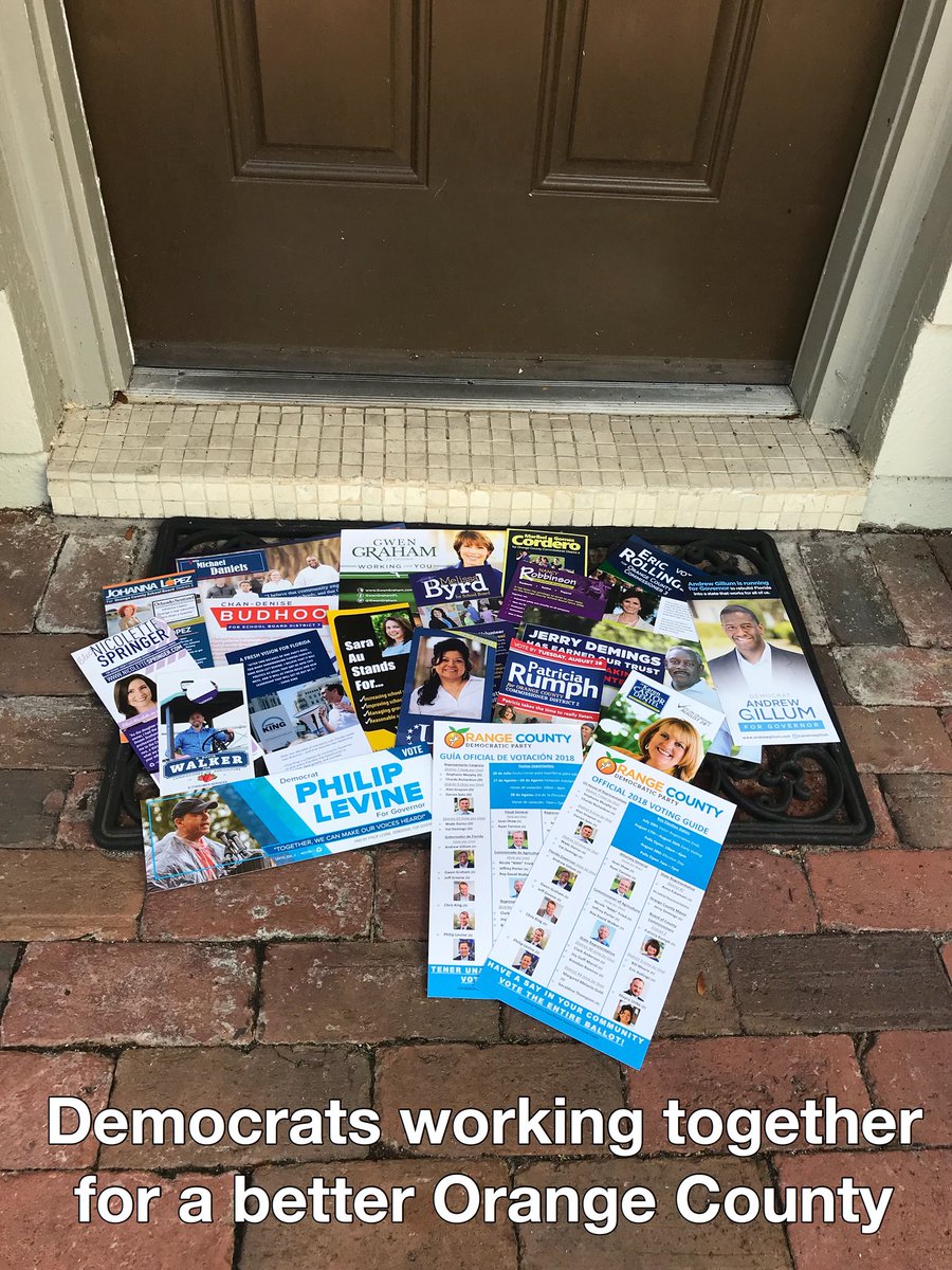 AgentWes's tweet photo. The @OrangeDemsFL are working together to get our message out to our Democratic voters! #BlueWave #DemsAtWork #WorkingTogether #VoteAugust28 @AndrewGillum @GwenGraham @JeffGreeneFL @ChrisKingFL @MayorLevine @WalkerForFL @JerryDemings @NancyRobbinson https://t.co/l28XgQLk3I